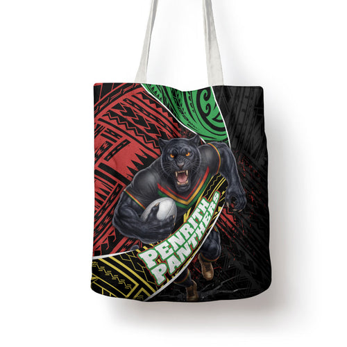 Penrith Panthers Rugby Tote Bag Tribal Polynesian Power Art - Lightning Mascot