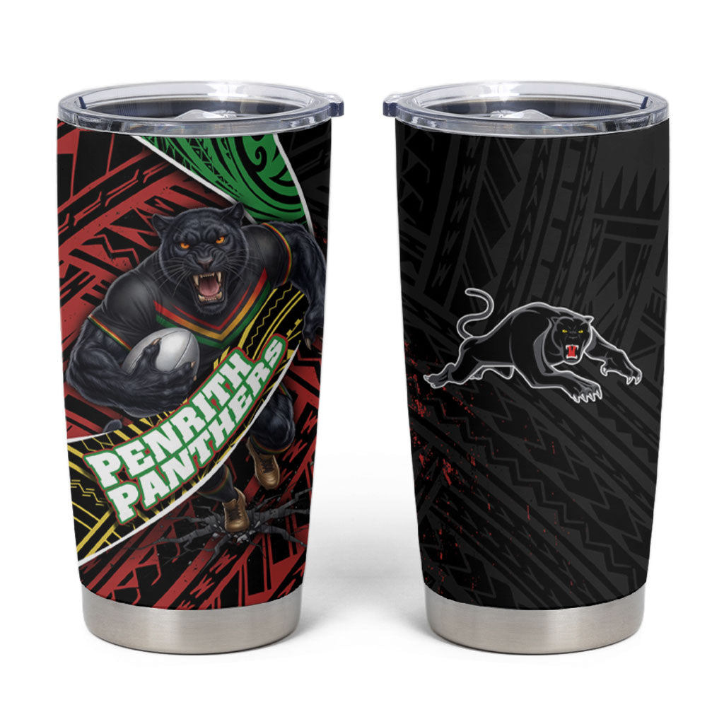 Penrith Panthers Rugby Tumbler Cup Tribal Polynesian Power Art - Lightning Mascot