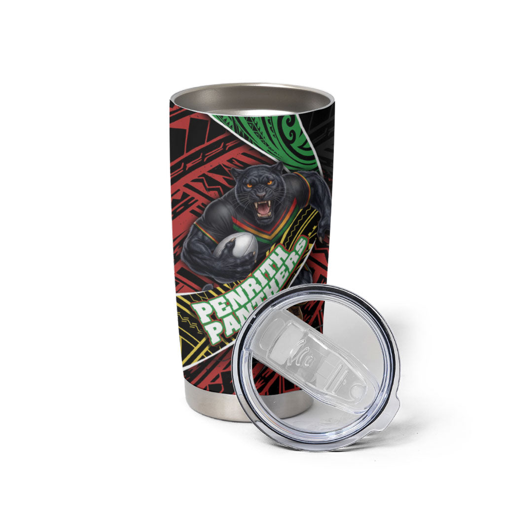 Penrith Panthers Rugby Tumbler Cup Tribal Polynesian Power Art - Lightning Mascot