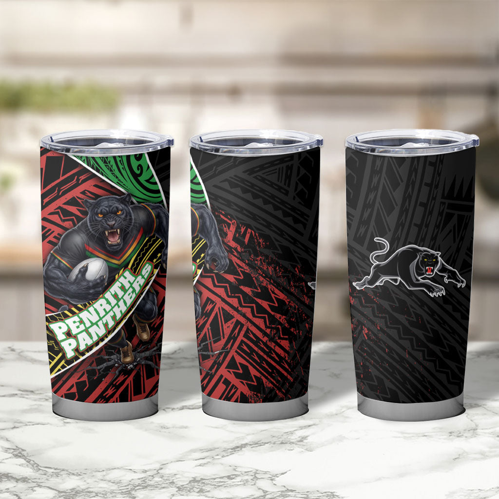 Penrith Panthers Rugby Tumbler Cup Tribal Polynesian Power Art - Lightning Mascot