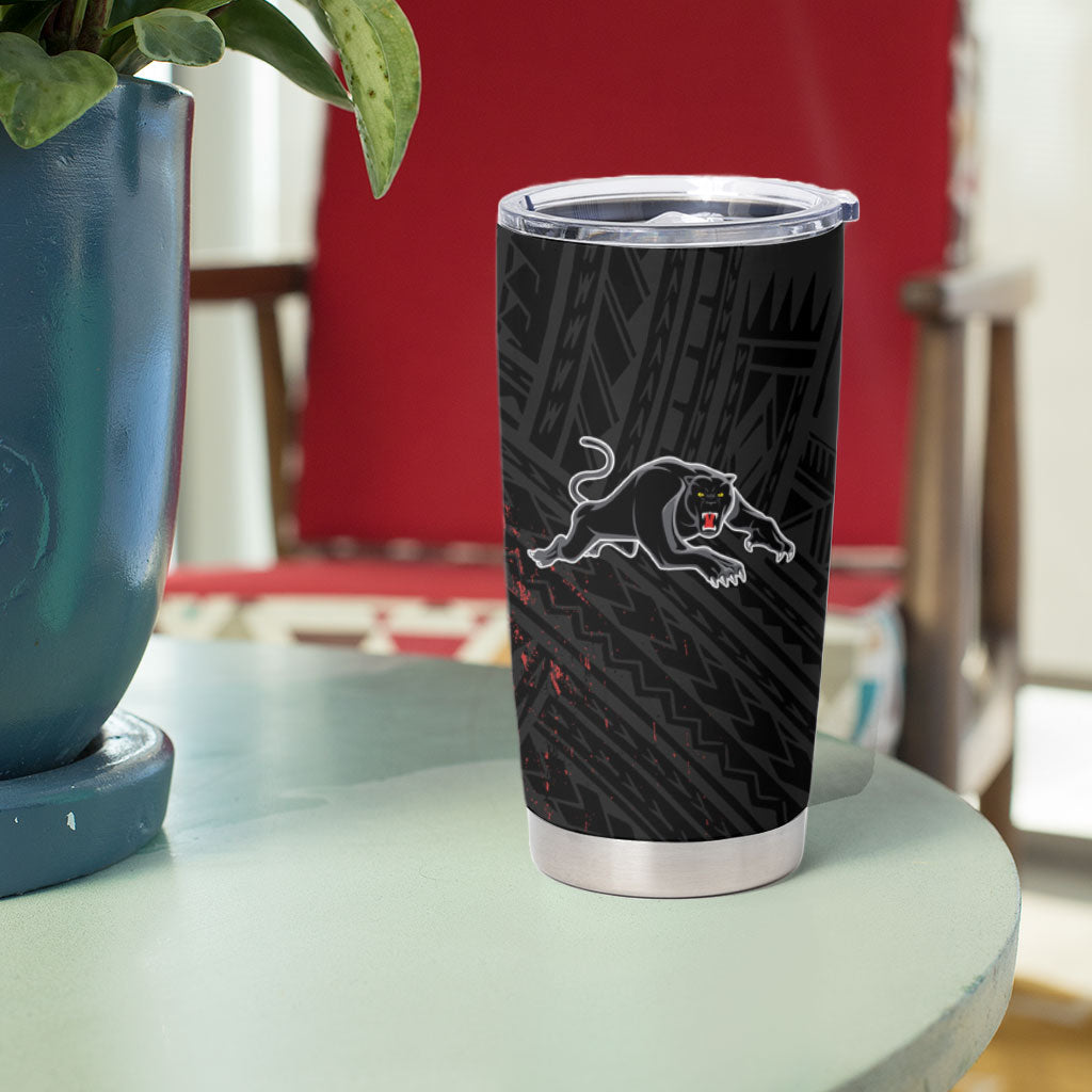 Penrith Panthers Rugby Tumbler Cup Tribal Polynesian Power Art - Lightning Mascot
