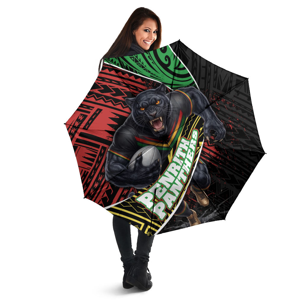 Penrith Panthers Rugby Umbrella Tribal Polynesian Power Art - Lightning Mascot