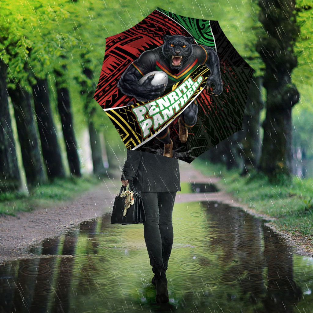 Penrith Panthers Rugby Umbrella Tribal Polynesian Power Art - Lightning Mascot