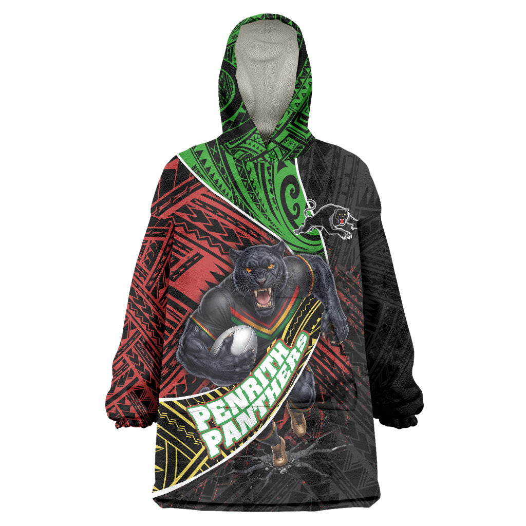 Penrith Panthers Rugby Wearable Blanket Hoodie Tribal Polynesian Power Art - Lightning Mascot