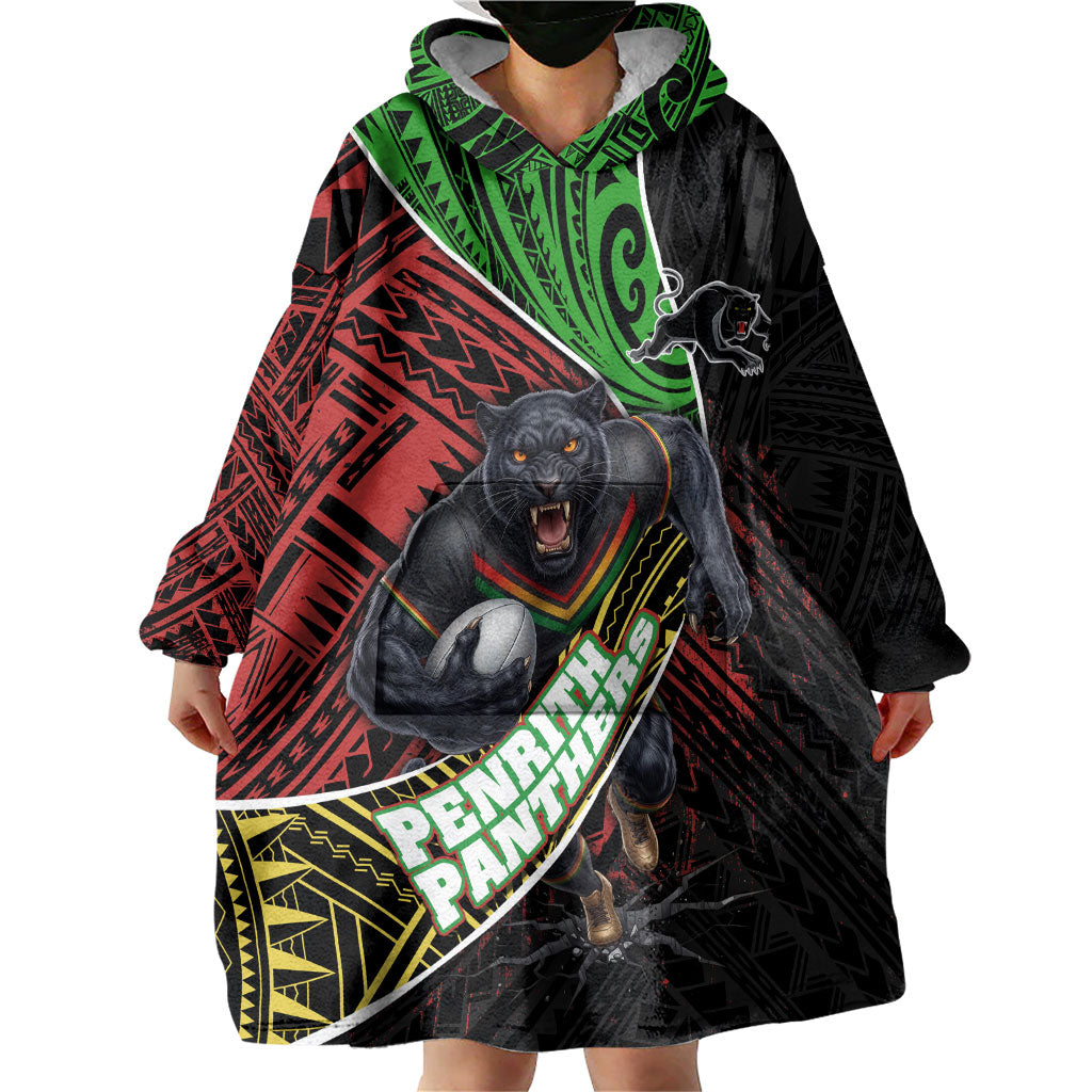 Penrith Panthers Rugby Wearable Blanket Hoodie Tribal Polynesian Power Art - Lightning Mascot