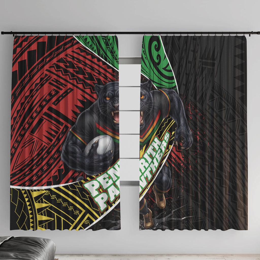 Penrith Panthers Rugby Window Curtain Tribal Polynesian Power Art - Lightning Mascot