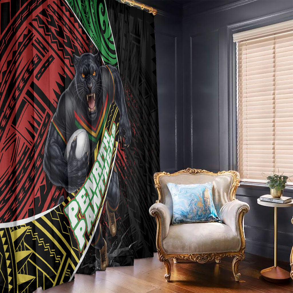 Penrith Panthers Rugby Window Curtain Tribal Polynesian Power Art - Lightning Mascot