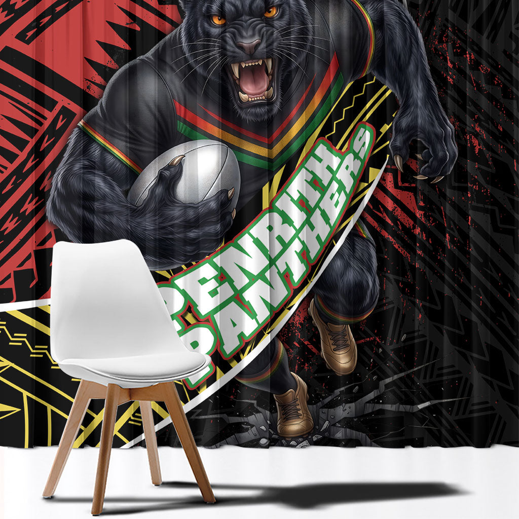 Penrith Panthers Rugby Window Curtain Tribal Polynesian Power Art - Lightning Mascot
