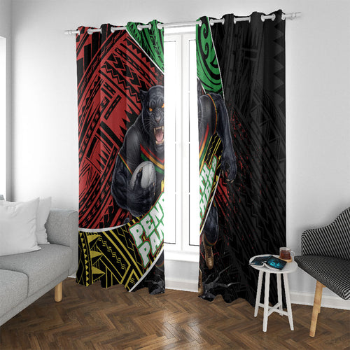 Penrith Panthers Rugby Window Curtain Tribal Polynesian Power Art - Lightning Mascot