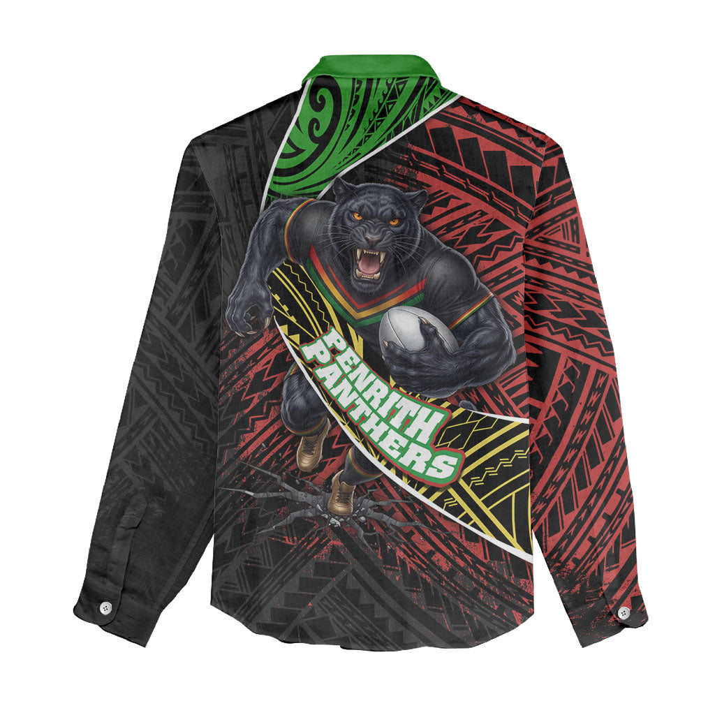 Penrith Panthers Rugby Women Casual Shirt Tribal Polynesian Power Art - Lightning Mascot