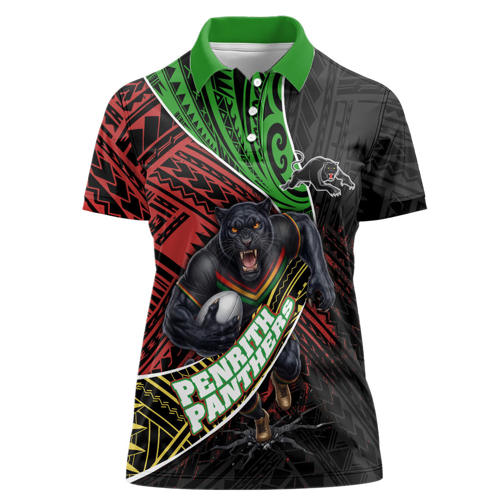 Penrith Panthers Rugby Women Polo Shirt Tribal Polynesian Power Art - Lightning Mascot