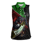 Penrith Panthers Rugby Women Sleeveless Polo Shirt Tribal Polynesian Power Art - Lightning Mascot