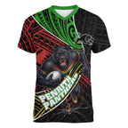 Penrith Panthers Rugby Women V-Neck T-Shirt Tribal Polynesian Power Art - Lightning Mascot