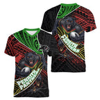 Penrith Panthers Rugby Women V-Neck T-Shirt Tribal Polynesian Power Art - Lightning Mascot