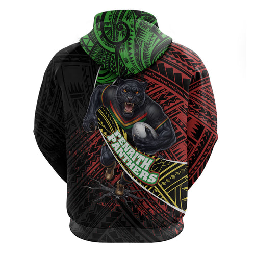 Penrith Panthers Rugby Zip Hoodie Tribal Polynesian Power Art - Lightning Mascot