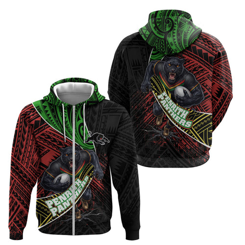 Penrith Panthers Rugby Zip Hoodie Tribal Polynesian Power Art - Lightning Mascot