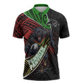 Penrith Panthers Rugby Zipper Polo Shirt Tribal Polynesian Power Art - Lightning Mascot