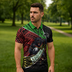Penrith Panthers Rugby Zipper Polo Shirt Tribal Polynesian Power Art - Lightning Mascot