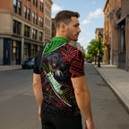 Penrith Panthers Rugby Zipper Polo Shirt Tribal Polynesian Power Art - Lightning Mascot