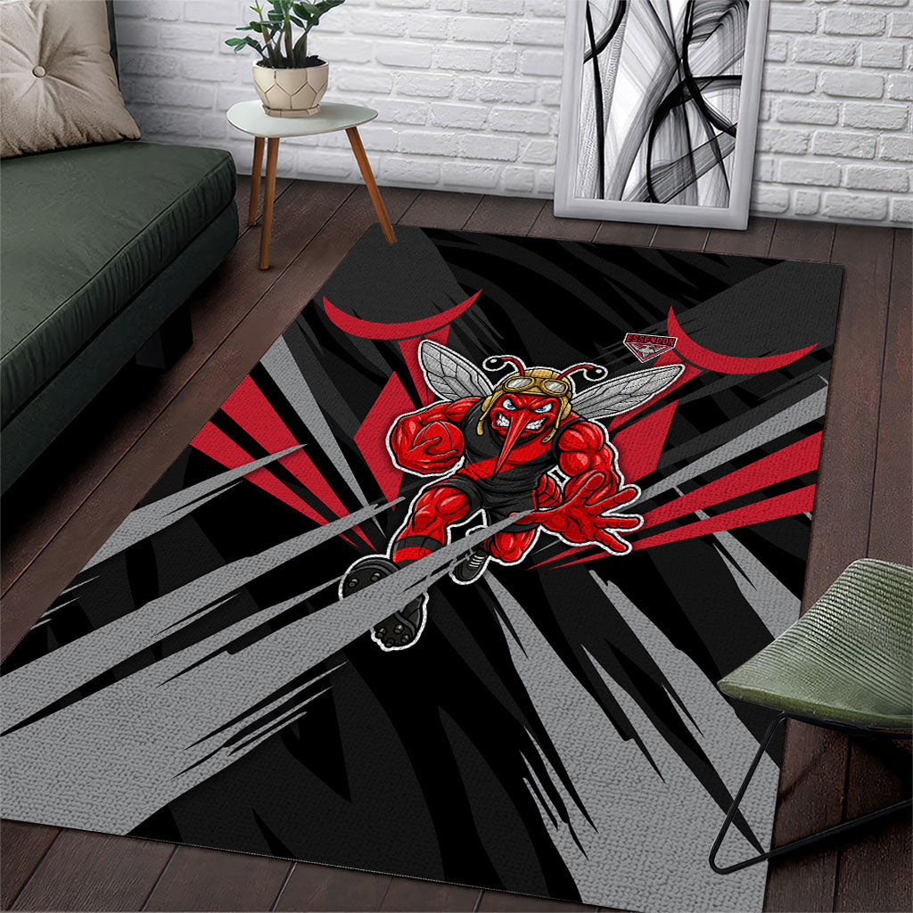 Essendon Bombers Australian Football Area Rug Fierce Mosquito Pilot Mascot - Bold Team Colors