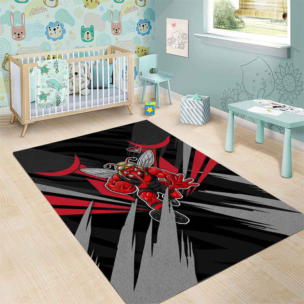 Essendon Bombers Australian Football Area Rug Fierce Mosquito Pilot Mascot - Bold Team Colors