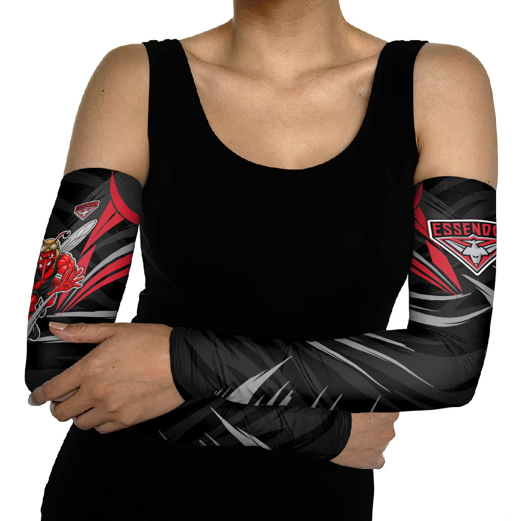 Essendon Bombers Australian Football Arm Sleeves Fierce Mosquito Pilot Mascot - Bold Team Colors