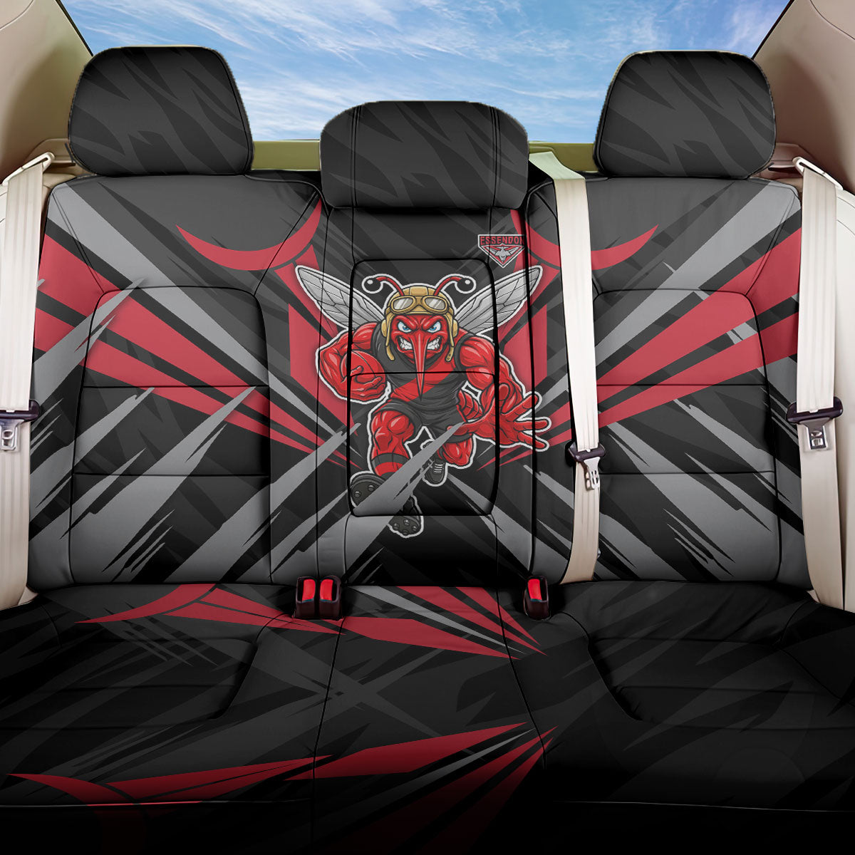 Essendon Bombers Australian Football Back Car Seat Cover Fierce Mosquito Pilot Mascot - Bold Team Colors