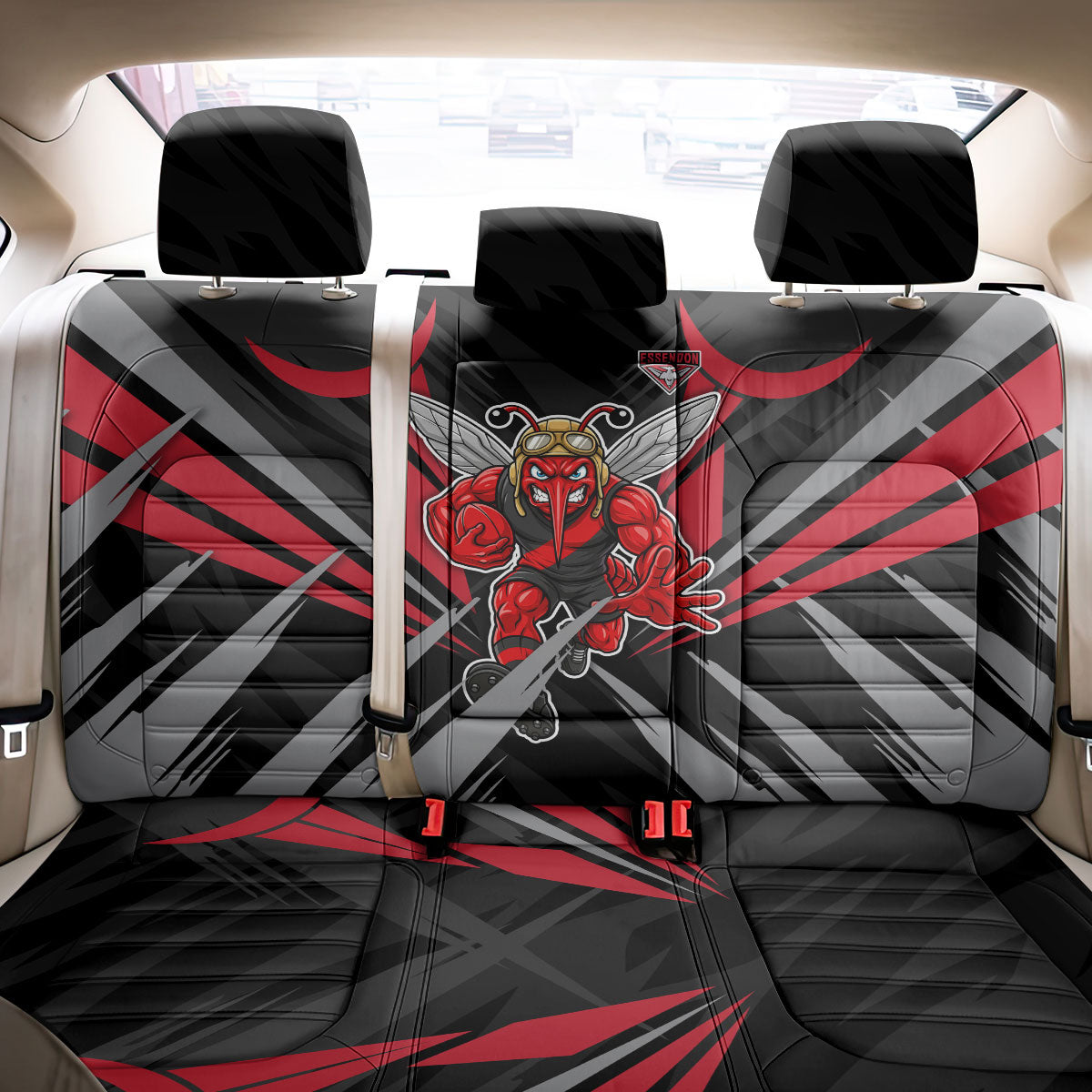 Essendon Bombers Australian Football Back Car Seat Cover Fierce Mosquito Pilot Mascot - Bold Team Colors