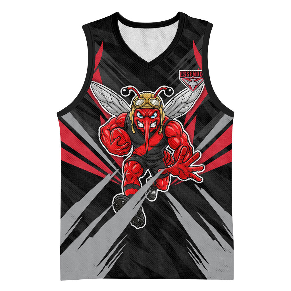 Essendon Bombers Australian Football Basketball Jersey Fierce Mosquito Pilot Mascot - Bold Team Colors