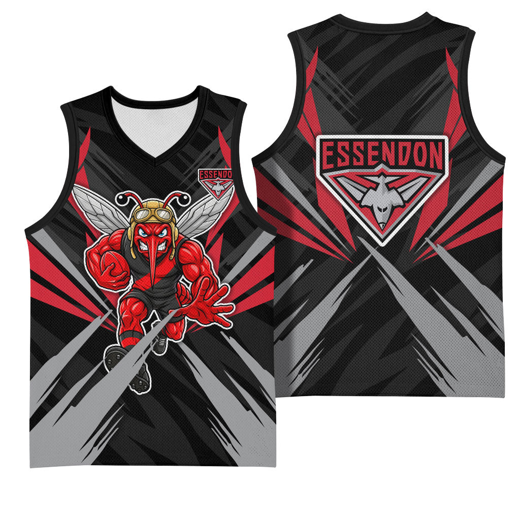 Essendon Bombers Australian Football Basketball Jersey Fierce Mosquito Pilot Mascot - Bold Team Colors