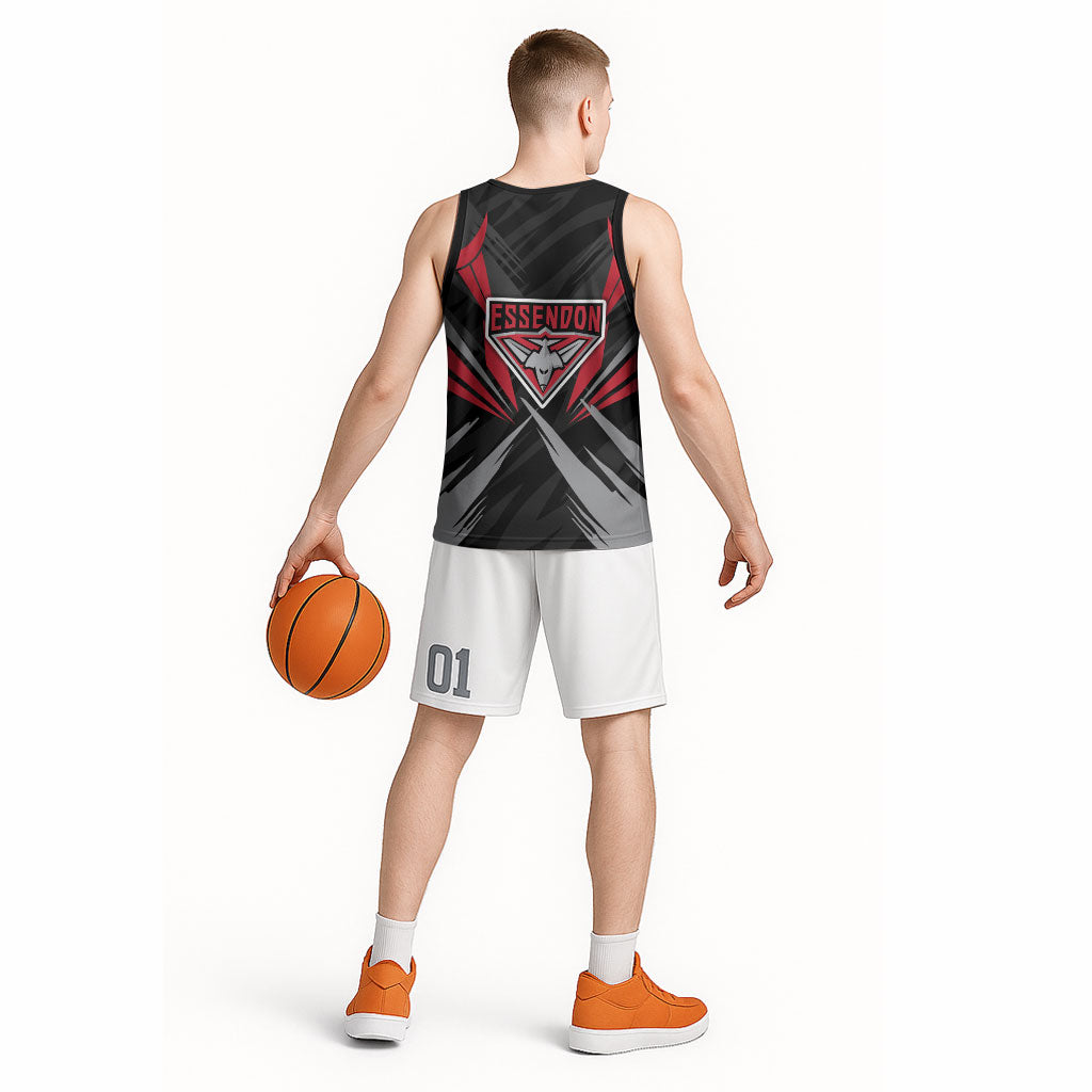 Essendon Bombers Australian Football Basketball Jersey Fierce Mosquito Pilot Mascot - Bold Team Colors