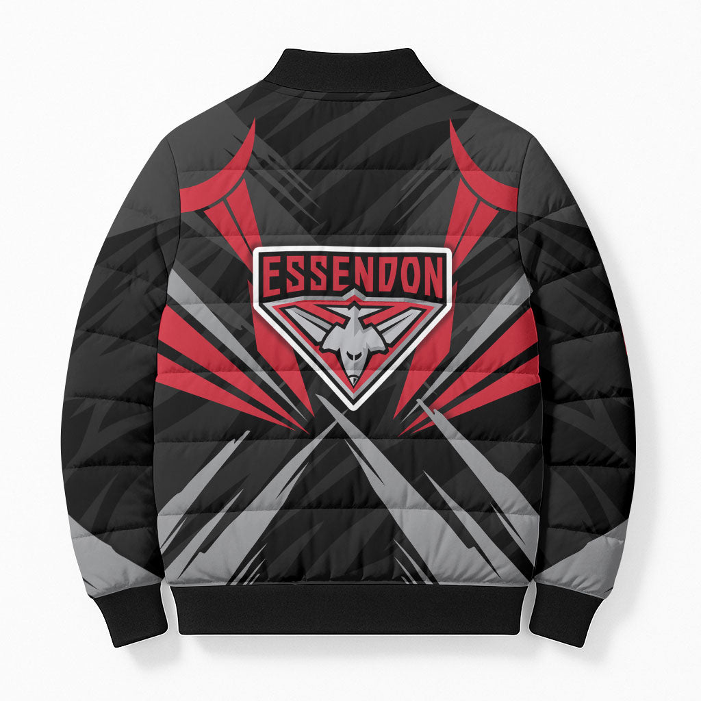 Essendon Bombers Australian Football Bomber Puffer Jacket Fierce Mosquito Pilot Mascot - Bold Team Colors