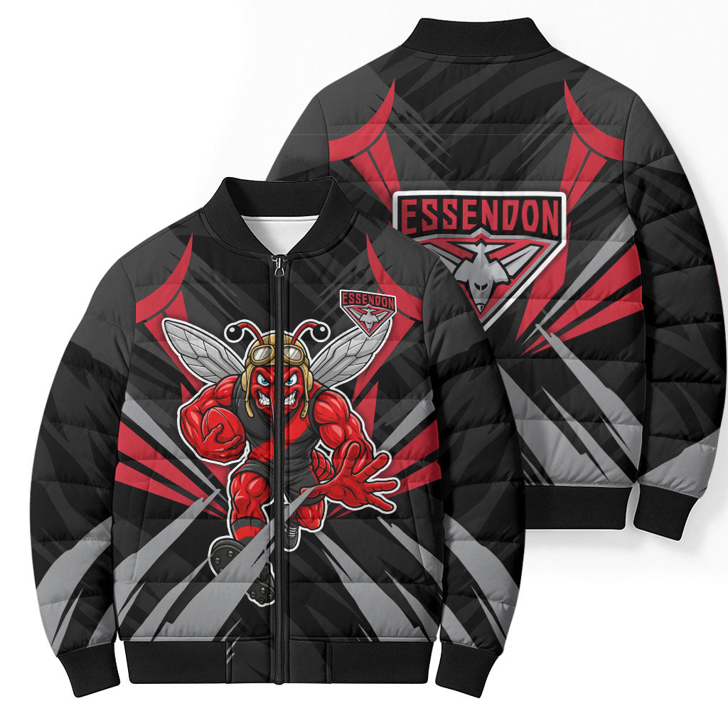 Essendon Bombers Australian Football Bomber Puffer Jacket Fierce Mosquito Pilot Mascot - Bold Team Colors