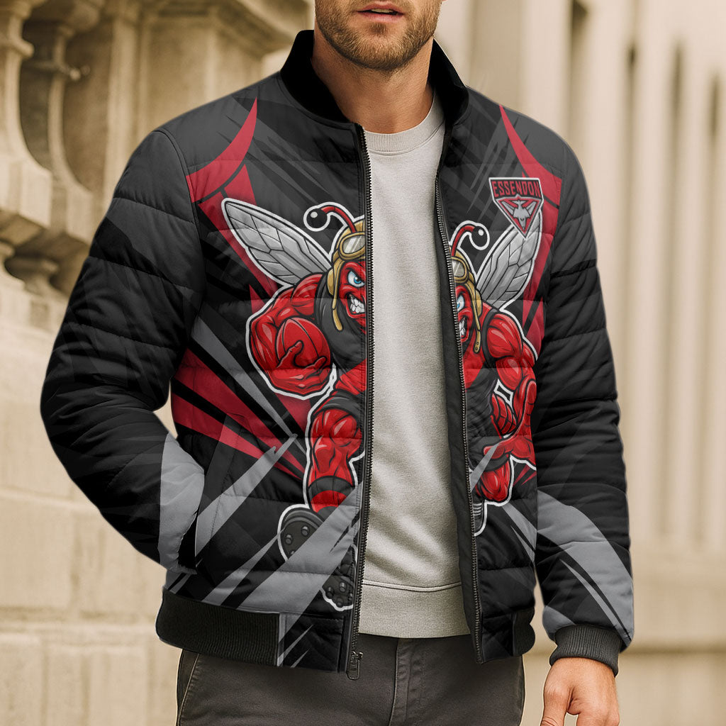 Essendon Bombers Australian Football Bomber Puffer Jacket Fierce Mosquito Pilot Mascot - Bold Team Colors