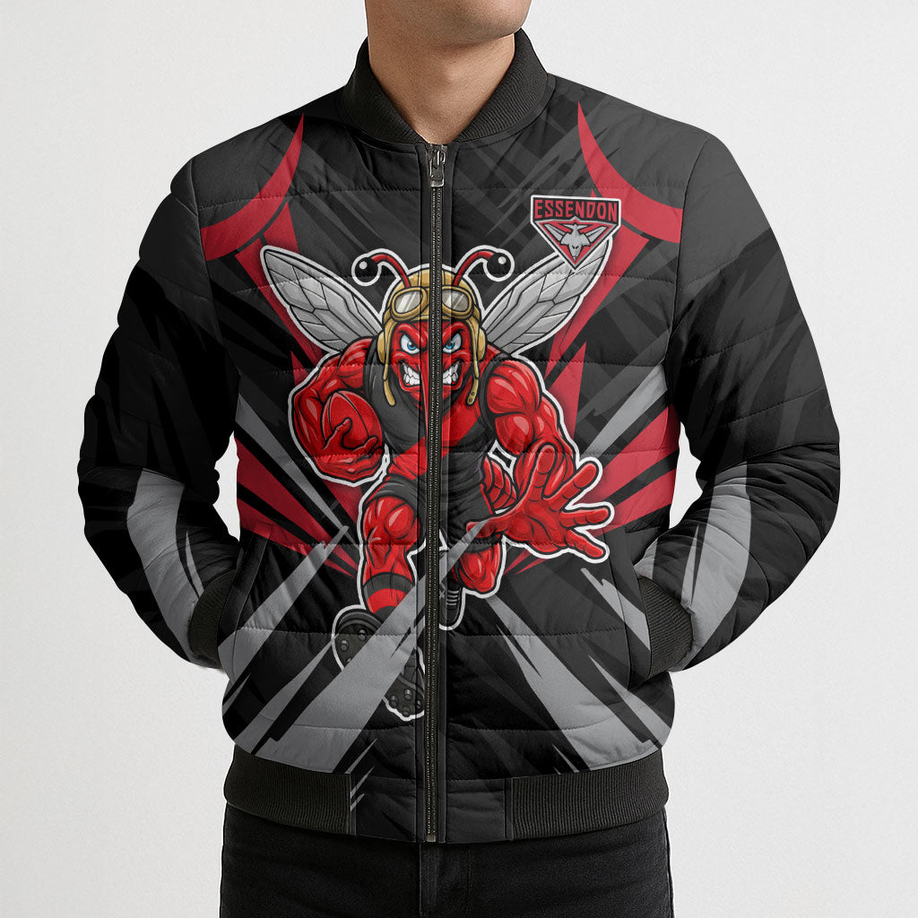 Essendon Bombers Australian Football Bomber Puffer Jacket Fierce Mosquito Pilot Mascot - Bold Team Colors