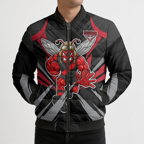 Essendon Bombers Australian Football Bomber Puffer Jacket Fierce Mosquito Pilot Mascot - Bold Team Colors
