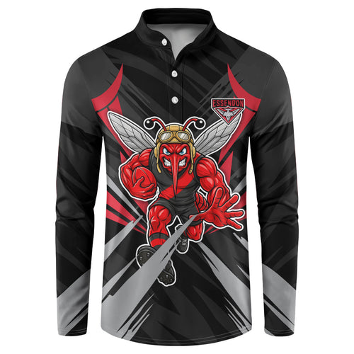 Essendon Bombers Australian Football Button Sweatshirt Fierce Mosquito Pilot Mascot - Bold Team Colors