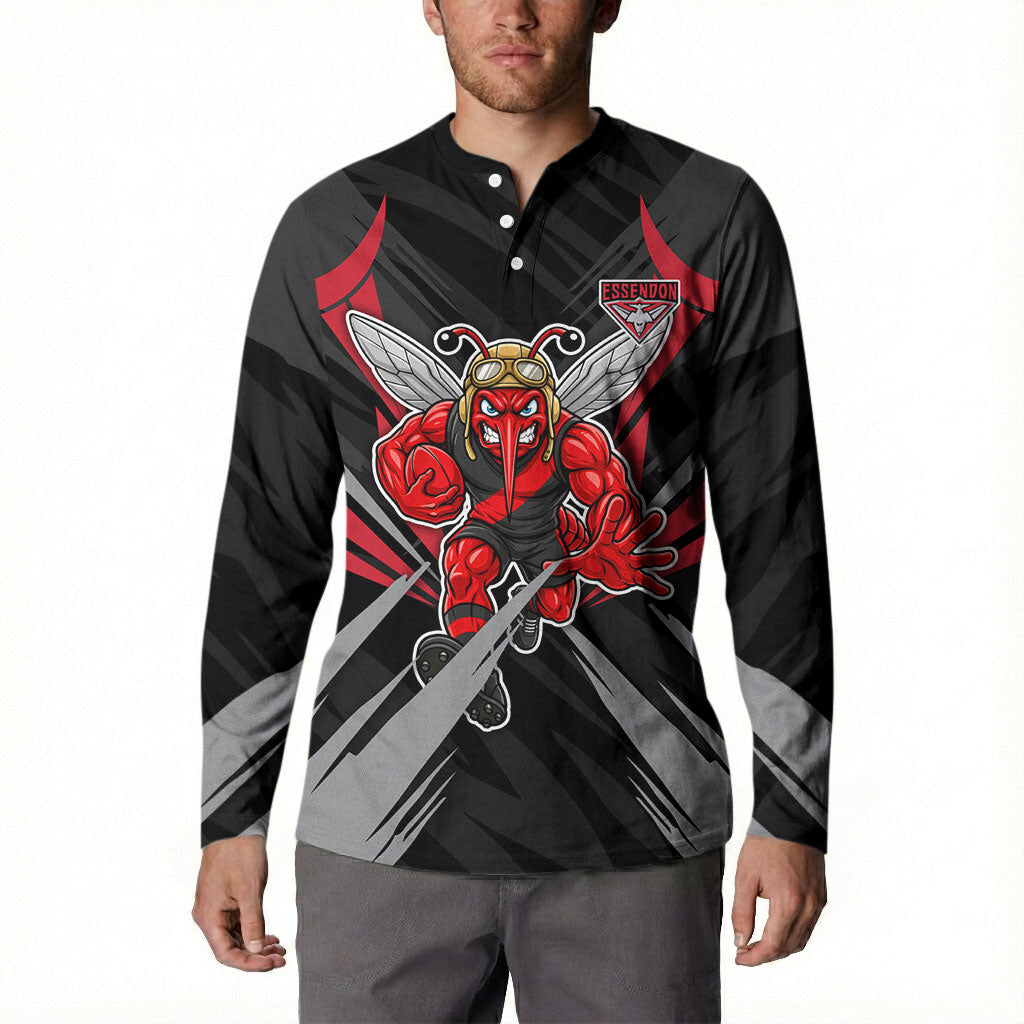 Essendon Bombers Australian Football Button Sweatshirt Fierce Mosquito Pilot Mascot - Bold Team Colors
