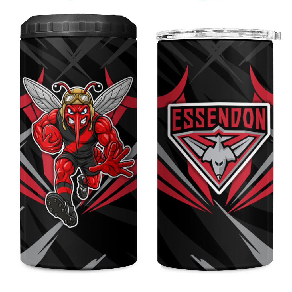 Essendon Bombers Australian Football 4 in 1 Can Cooler Tumbler Fierce Mosquito Pilot Mascot - Bold Team Colors