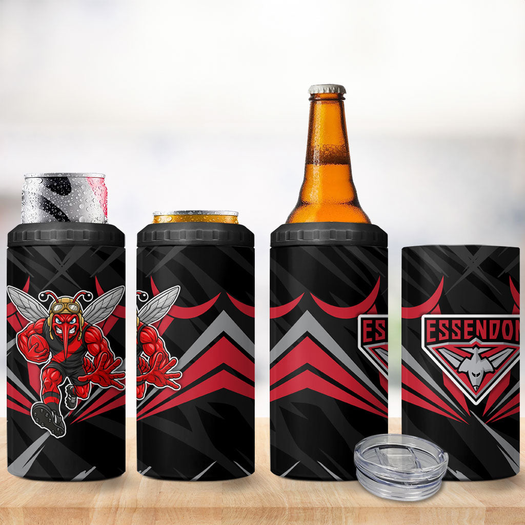 Essendon Bombers Australian Football 4 in 1 Can Cooler Tumbler Fierce Mosquito Pilot Mascot - Bold Team Colors