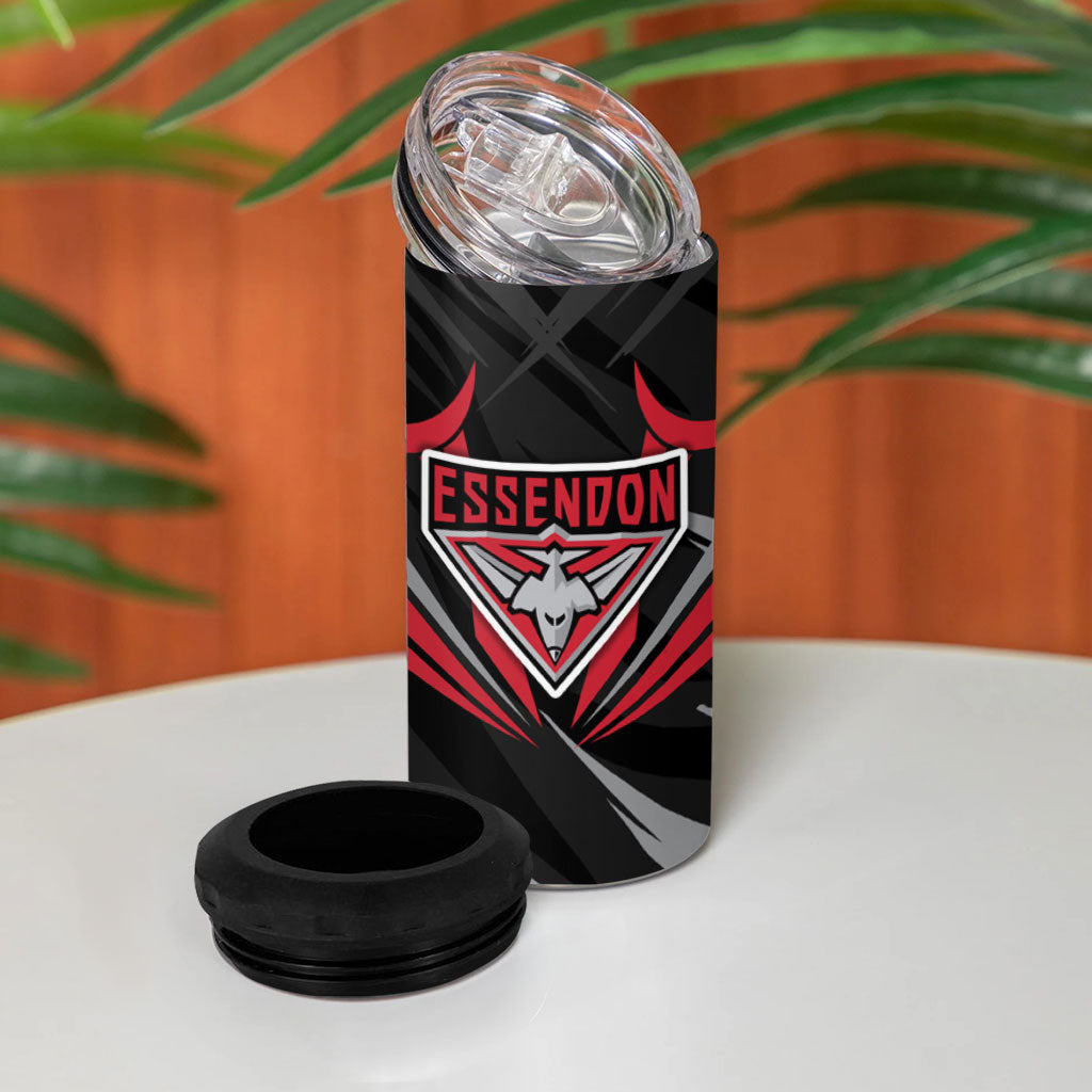 Essendon Bombers Australian Football 4 in 1 Can Cooler Tumbler Fierce Mosquito Pilot Mascot - Bold Team Colors