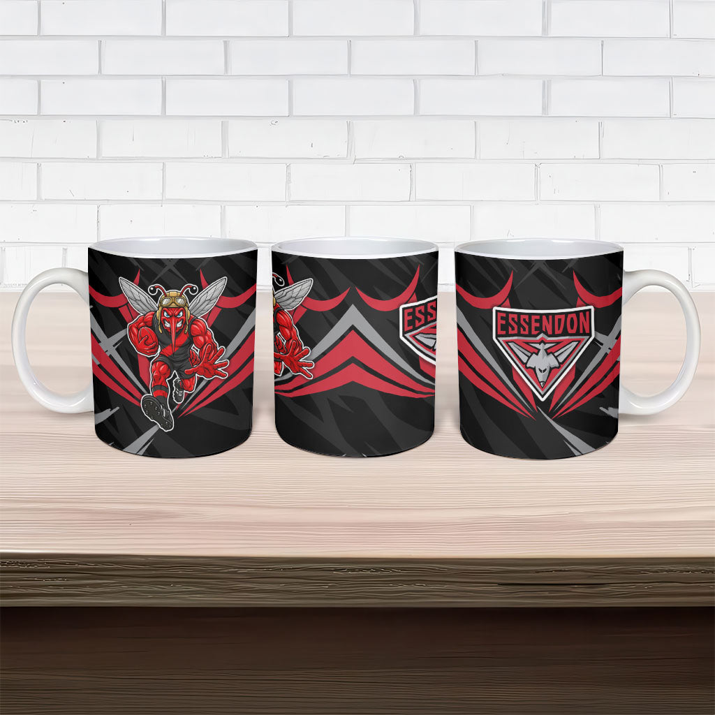 Essendon Bombers Australian Football Ceramic Mug Fierce Mosquito Pilot Mascot - Bold Team Colors