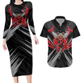 Essendon Bombers Australian Football Couples Matching Long Sleeve Bodycon Dress and Hawaiian Shirt Fierce Mosquito Pilot Mascot - Bold Team Colors