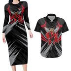 Essendon Bombers Australian Football Couples Matching Long Sleeve Bodycon Dress and Hawaiian Shirt Fierce Mosquito Pilot Mascot - Bold Team Colors