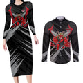 Essendon Bombers Australian Football Couples Matching Long Sleeve Bodycon Dress and Long Sleeve Button Shirt Fierce Mosquito Pilot Mascot - Bold Team Colors
