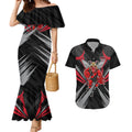 Essendon Bombers Australian Football Couples Matching Mermaid Dress and Hawaiian Shirt Fierce Mosquito Pilot Mascot - Bold Team Colors
