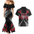 Essendon Bombers Australian Football Couples Matching Mermaid Dress and Hawaiian Shirt Fierce Mosquito Pilot Mascot - Bold Team Colors