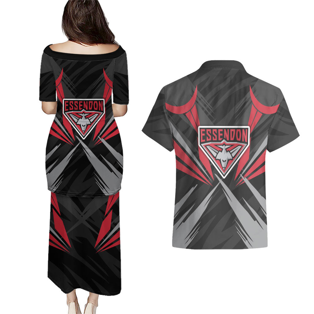 Essendon Bombers Australian Football Couples Matching Puletasi and Hawaiian Shirt Fierce Mosquito Pilot Mascot - Bold Team Colors