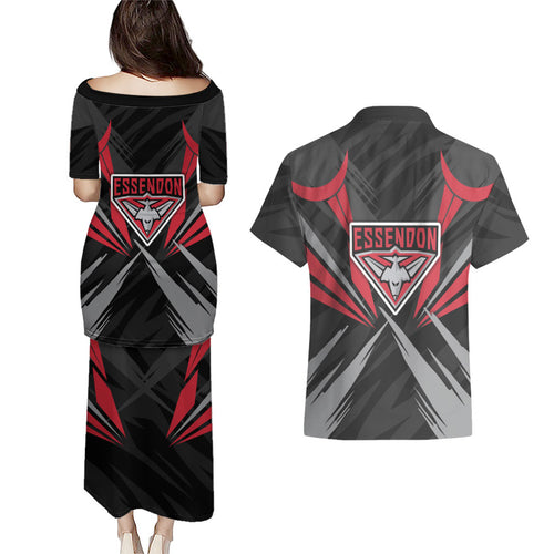 Essendon Bombers Australian Football Couples Matching Puletasi and Hawaiian Shirt Fierce Mosquito Pilot Mascot - Bold Team Colors