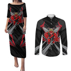 Essendon Bombers Australian Football Couples Matching Puletasi and Long Sleeve Button Shirt Fierce Mosquito Pilot Mascot - Bold Team Colors